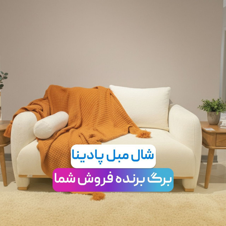 شال مبل پادینا با طراحی ساده و شیک، در دو سایز ۱۴۰×۱۸۰ و ۱۵۰×۳۰۰ سانتیمتر؛ مناسب مبلهای یک و دو و سه نفره و دکوراسیونهای مینیمال.